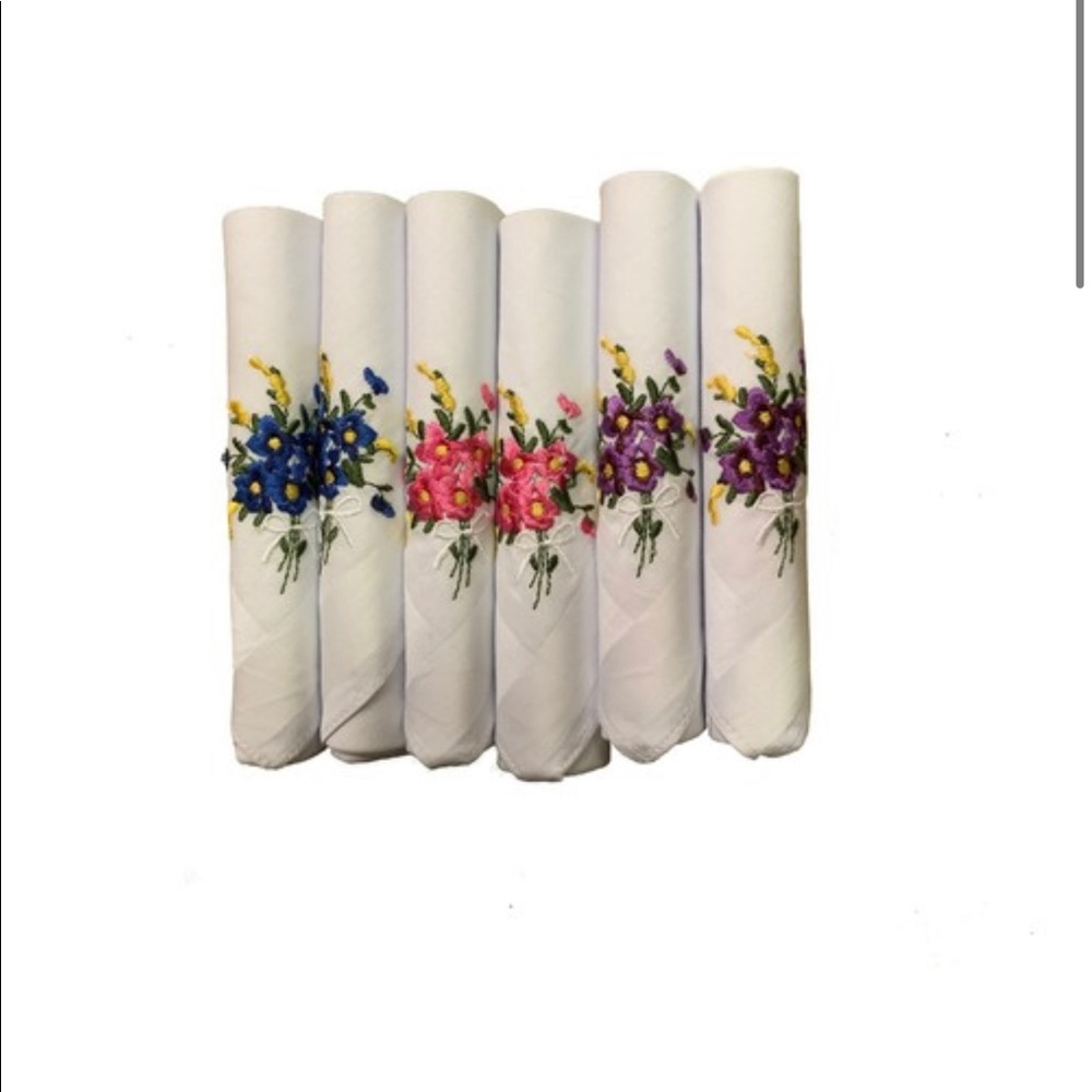 Embroidered spring handmade handkerchiefs 6 pack